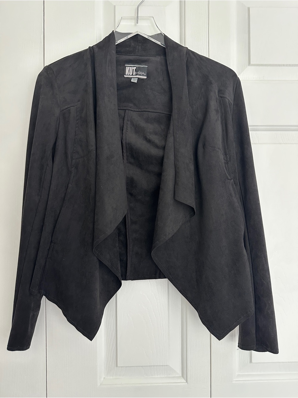 Kut from the Kloth | Black Faux Suede Waterfall Blazer